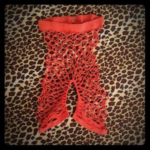 red fishnet biker shorts